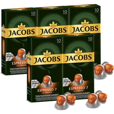 Jacobs Espresso 7 Classico Nespresso Uyumlu Alüminyum Kapsül Kahve 10 Adet X 5