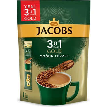 Jacobs 3'ü 1 Arada Gold Yoğun Lezzet Karışım Kahve 10'lu