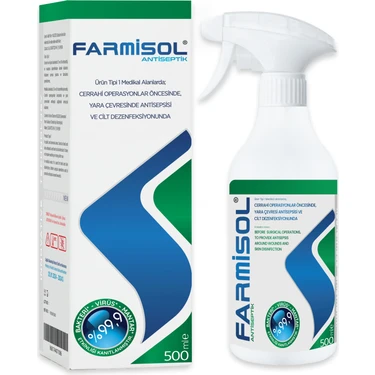 Farmisol Alkolsüz Antiseptik Dezenfektan Sprey 500 ml - El ve Cilt Temizliği için İdeal