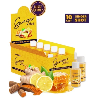 Momordica Zencefil Shot - 10 Adet, Zencefil, Zerdeçal, Portakal, Bal ve Limon İçeren Sıvı İçecek,