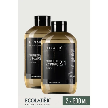 2li Set Erkek Saç ve Vücut Şampuanı 2'si 1 Arada Enerji, Antistres %97 Doğal, 600 ml x