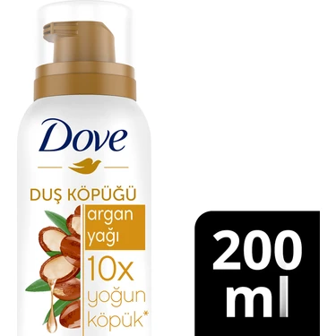 Dove Köpük Duş Jeli Argan Yağı 10 Kat Daha Yoğun Köpüğe Sahip Kremsi Formül, 200