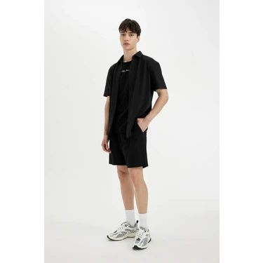 DeFacto %100 Pamuk Slim Fit Dar Kesim Dar Paça Cepli Basic Düz Şort