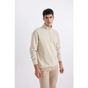 DeFacto Comfort Regular Fit Rahat Kalıp Fermuarlı Dik Yaka Basic Sweatshirt