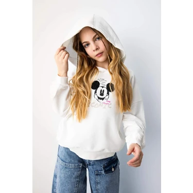 DeFacto Kız Çocuk Disney Mickey & Minnie Relax Fit Kapüşonlu Sweatshirt