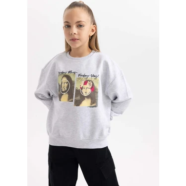 DeFacto Kız Çocuk SmileyWorld Relax Fit Bisiklet Yaka Sweatshirt