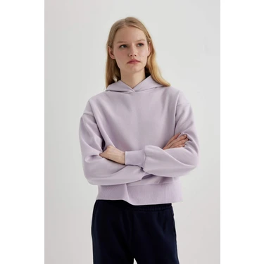 DeFacto Boxy Fit Kapüşonlu Kalın Basic Düz Sweatshirt