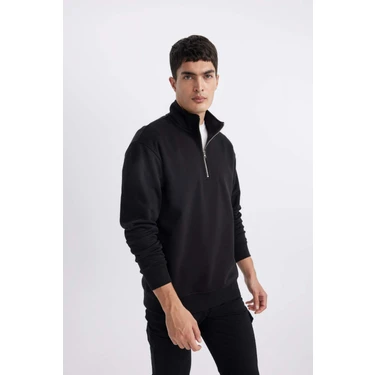 DeFacto Comfort Regular Fit Rahat Kalıp Dik Yaka Kalın Kumaş Basic Sweatshirt