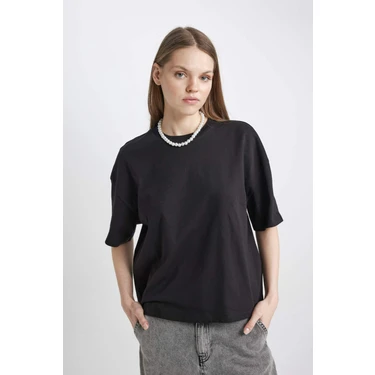 DeFacto Coool Loose Fit Basic Düz Kısa Kollu Tişört