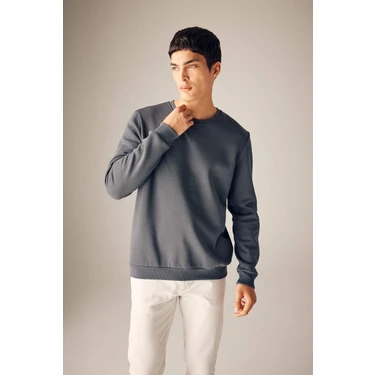 DeFacto Regular Fit Bisiklet Yaka Pamuklu Basic Sweatshirt