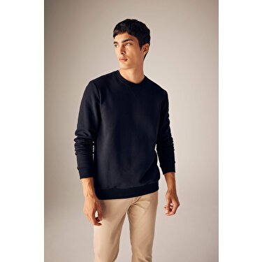 DeFacto Regular Fit Bisiklet Yaka Pamuklu Basic Sweatshirt