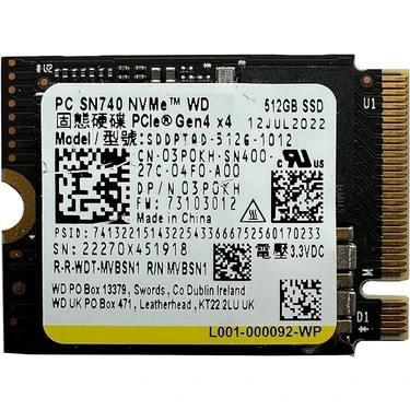 Ssd512 4個 WD SN740 512GB SSD M.2 2230 PCIe 4.0 Gen 4 Okuma Hızı 4850 Fiyatı