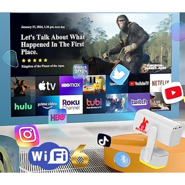 Rabbit Store Taşınabilir Şarjlı 4K Destekli 1080P Android Sistemli Projeksiyon