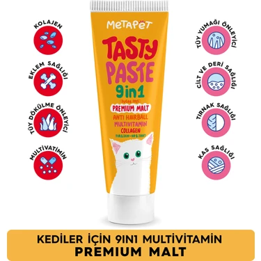 Metapet Kediler Için 9in1 Multivitamini Macunu, Tüy Dökülme Engelleyici, Glukozamin Yavru Sağlığı