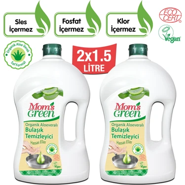 Mom's Green 2'li Set 1500 ml Organik Aloeveralı Elde Bulaşık Temizleyici 2x1500