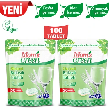 Mom's Green 50'li Oksijenli Bulaşık Makinesi Tableti 2 x 50 Tablet (100