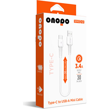 Onopo Android Xiaomi Uyumlu Kısa Kablo Type-c To Usb Mini Kablo 3.4a Hızlı Şarj Ve Data Kablosu