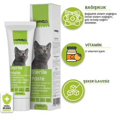 Harveld Sterile Paste Kısırlaştırılmış Kedi Destekleyici Özel Takviye Vitamin Mineral Macun 100