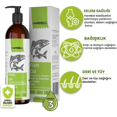 Harveld Fish Oil Kedi Köpek Omega 3 Omega 6 Destekleyici Takviye Balık Yağ