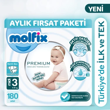 Molfix Premium Aylık Fırsat Paketi 3 Beden 180