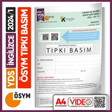 Karakutu Yayınları YDS 2024/1 ÖSYM Tıpkı Basım Çıkmış Soru Deneme Kitapçığı Yeni Baskı Video