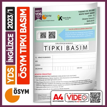 Karakutu Yayınları YDS 2023/1 ÖSYM Tıpkı Basım Çıkmış Soru Deneme Kitapçığı Video Çözümlü Türkiye