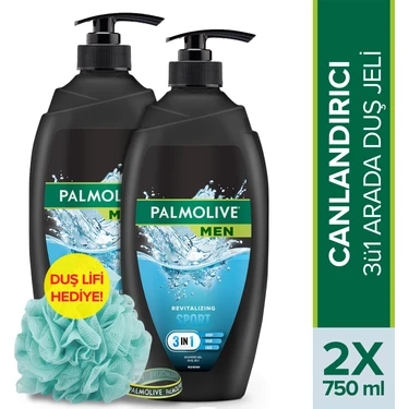 Palmolive Men Sport 3ü1 Arada Canlandırıcı Duş Jeli 750 ml x 2 Adet + Duş