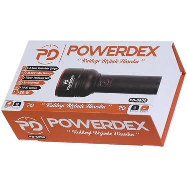 Powerdex PD-6900 Profesyonel Şarjlı El Feneri, Avcı Feneri 2000 Lümen 20