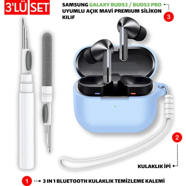 Ewec Samsung Galaxy Buds3 ve Pro Uyumlu Silikon Kılıf Kulaklık İpi ve Temizleme Kalemi