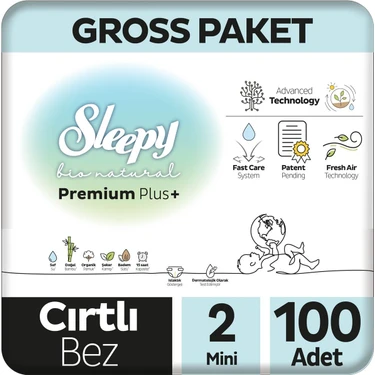 Sleepy Bio Natural Premium Plus Gross Paket Bebek Bezi 2 Numara Mini 100