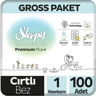 Sleepy Bio Natural Premium Plus Gross Paket Bebek Bezi 1 Numara Newborn 100