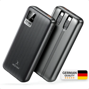 Woyax Type-C ve Lightning iPhone Kablolu 10000mAh Powerbank 22.5W Hızlı Led Ekranlı Taşınabilir
