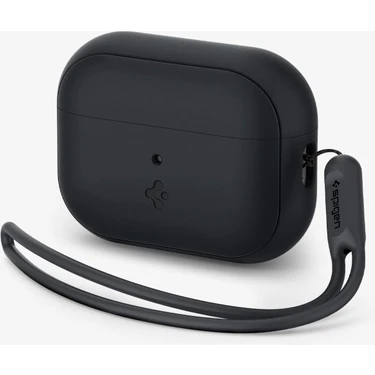 Spigen Apple AirPods Pro (2.nesil) ile Uyumlu Kılıf Silicone Fit (Silikon) Black + Strap (Askı İpi)