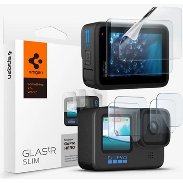 Spigen GoPro Hero 12 / 11 / 10 / 9 Ekran Koruyucu Glas.tR Slim (6 Adet) (4 Ön + 2 Arka Film) -