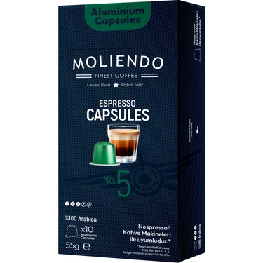 Moliendo Finest Coffee Moliendo Alüminyum Kapsül Kahve No:5 (10 Adet Nespresso Uyumlu Alüminyum