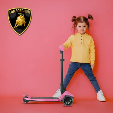 Lamborghini Lisanslı L3 Kolay Katlanabilir Işıklı Orta Gövde ve Işıklı Tekerlekli Çocuk Scooter