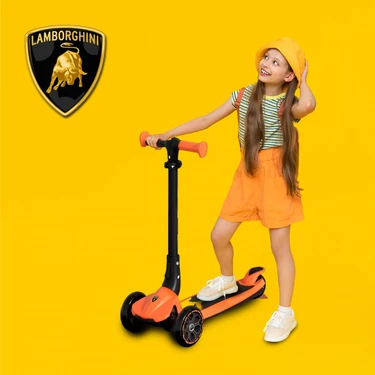 Lamborghini Lisanslı L3 Kolay Katlanabilir Işıklı Orta Gövde ve Işıklı Tekerlekli Çocuk Scooter