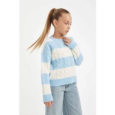 DeFacto Kız Çocuk Çizgili Bisiklet Yaka Saç Örgülü Triko Fiyatı