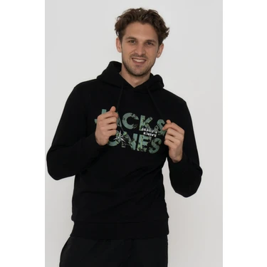 Jack & Jones Erkek Kapüşonlu Logo Baskılı Sweatshirt - Tech