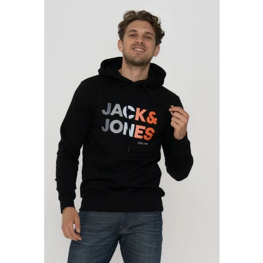 Jack & Jones Erkek Kapüşonlu Logo Baskılı Sweatshirt -