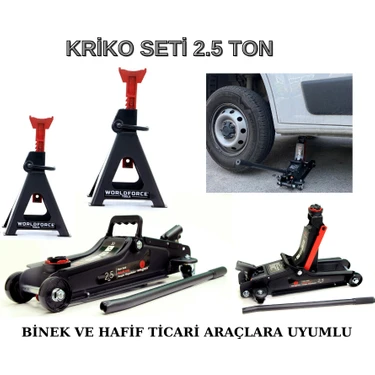 Worldforce Hidrolik Kriko Seti 2.5 Ton Kriko ve 2 Adet Kriko Standı Min: 90MM