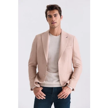 Jakamen Bej Slim Fit Sivri Yaka Yazlık Spor