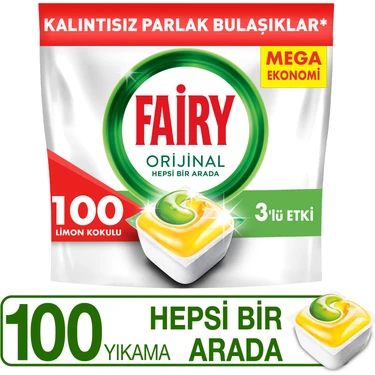 Fairy Hepsi Bir Arada 100 Yıkama Bulaşık Makinesi Deterjanı Tableti / Kapsülü Limon