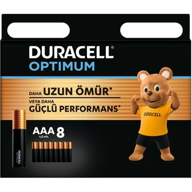 Duracell Optimum AAA Pil (8’li paket), Alkalin Pil 1,5V, LR03