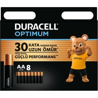 Duracell Optimum AA Pil (8’li paket), Alkalin Pil 1,5V, LR6