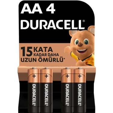 Duracell Alkalin AA Kalem Pil, 1,5 V LR6/MN1500, 4'lü