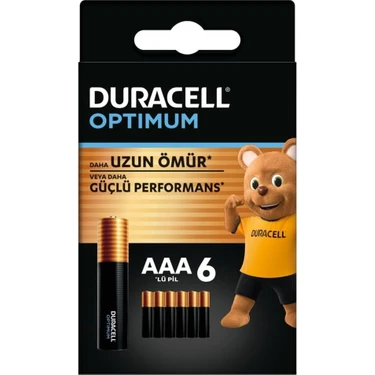 Duracell Optimum AAA Pil (6’lı paket), Alkalin Pil 1,5V, LR03