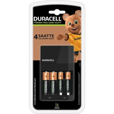 Duracell Cef14 4 Saat Pil Şarj Cihazı, 1 adet + 2'şer adet Şarj Edilebilir AA ve AAA