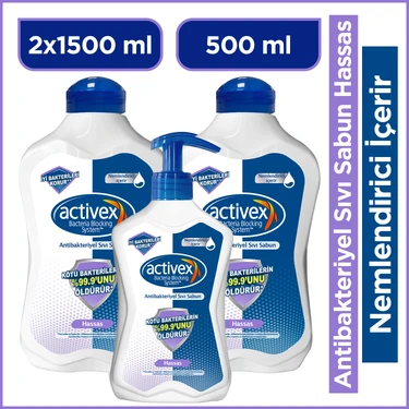 Activex Antiibakteriyel Sıvı Sabun Hassas 2x1.5 Lt + 500