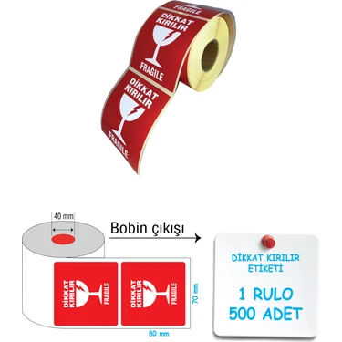 A Etiket Dikkat Kırılır Etiket 70X80 1 Rulo 500'LÜ